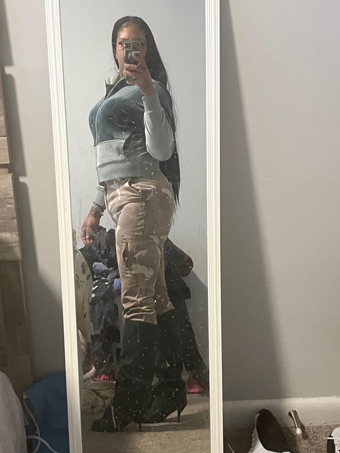 Customer photo review of Lina Velour Track Jacket- Green Gables