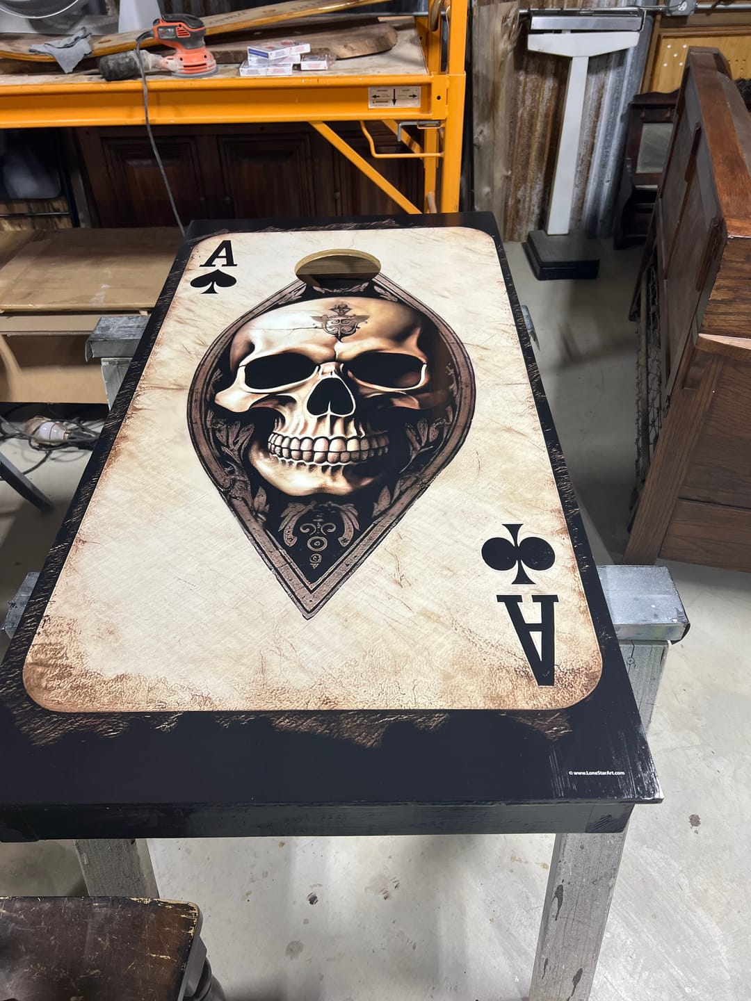 Customer photo review of Ace of Skulls - Cornhole Board Wrap - Set of 2