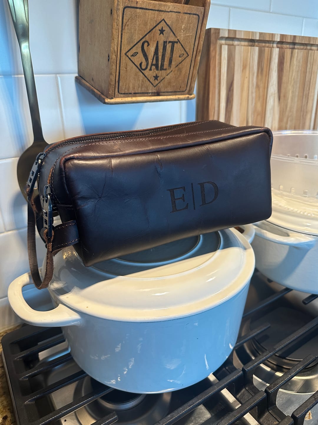 Customer photo review of Customized Leather Toiletry Bag for Men