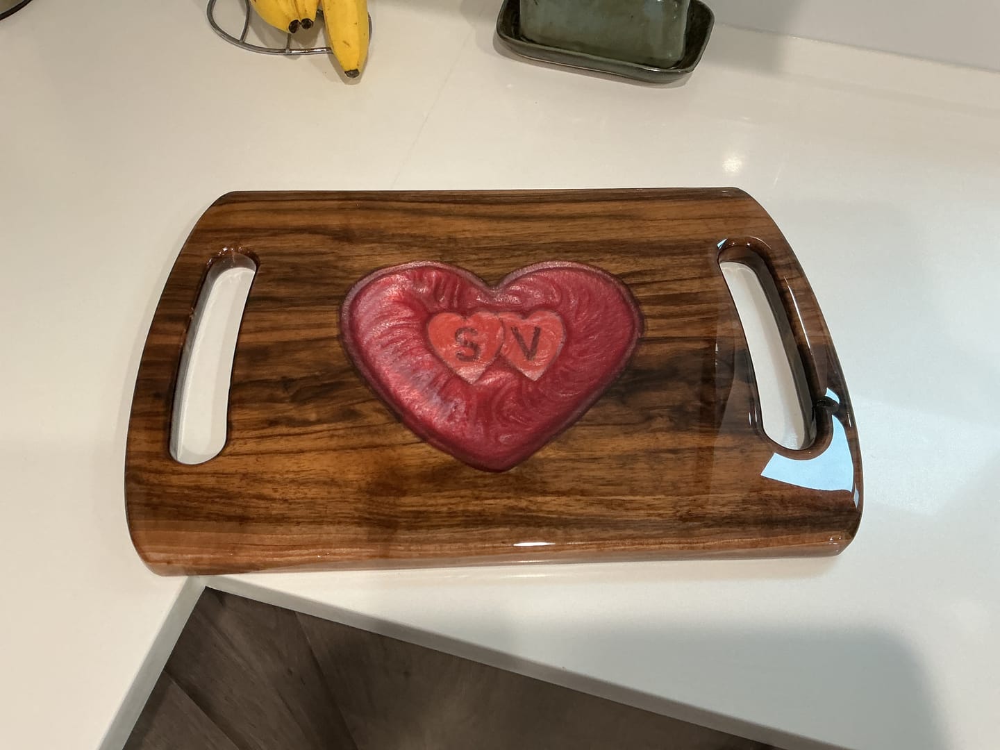 Customer photo review of 17.75x11.75" Oblong Dual Handle Serving Board Acrylic Router Template