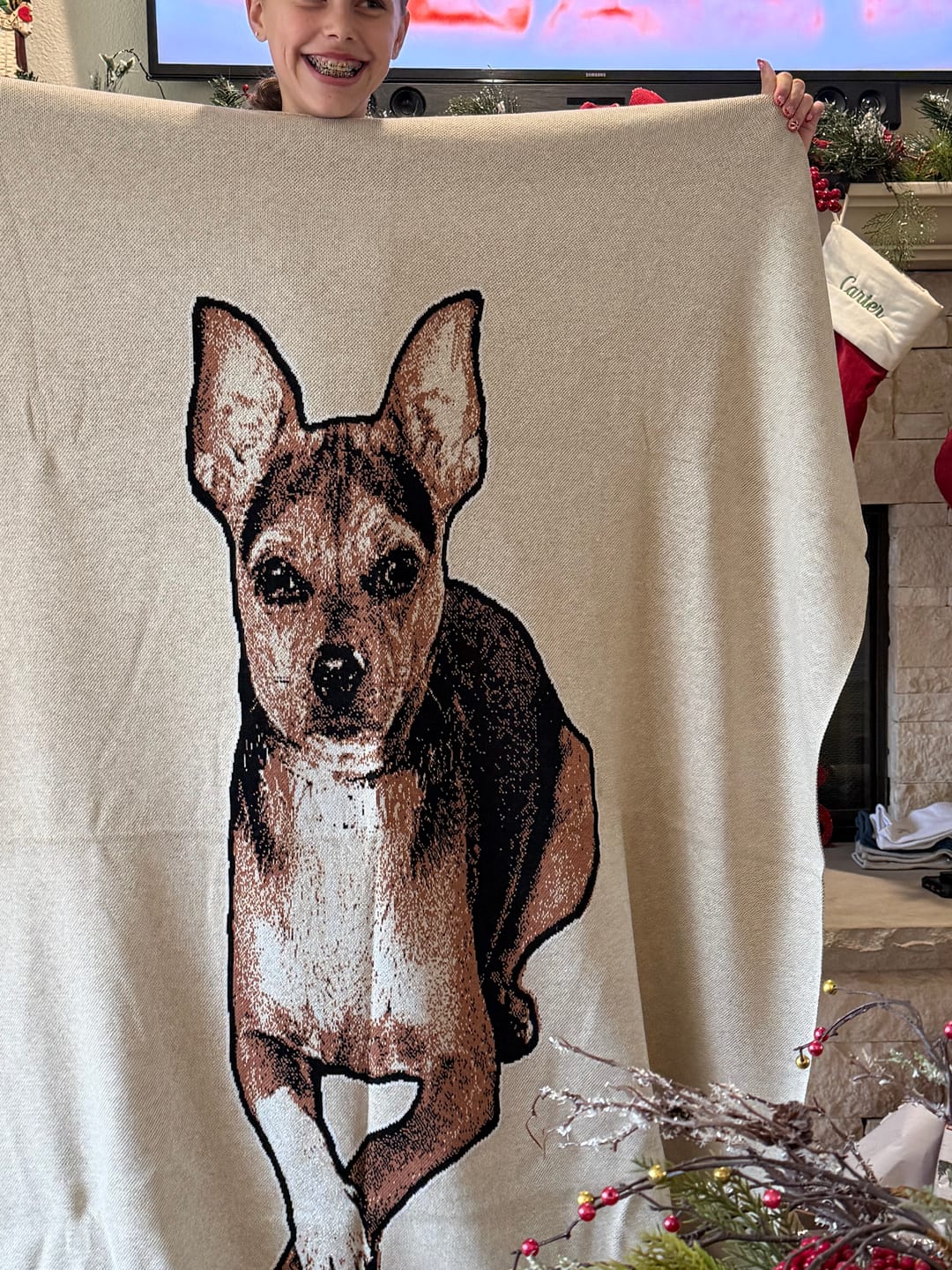 Customer photo review of Plain Dog - Custom Knitted Blanket