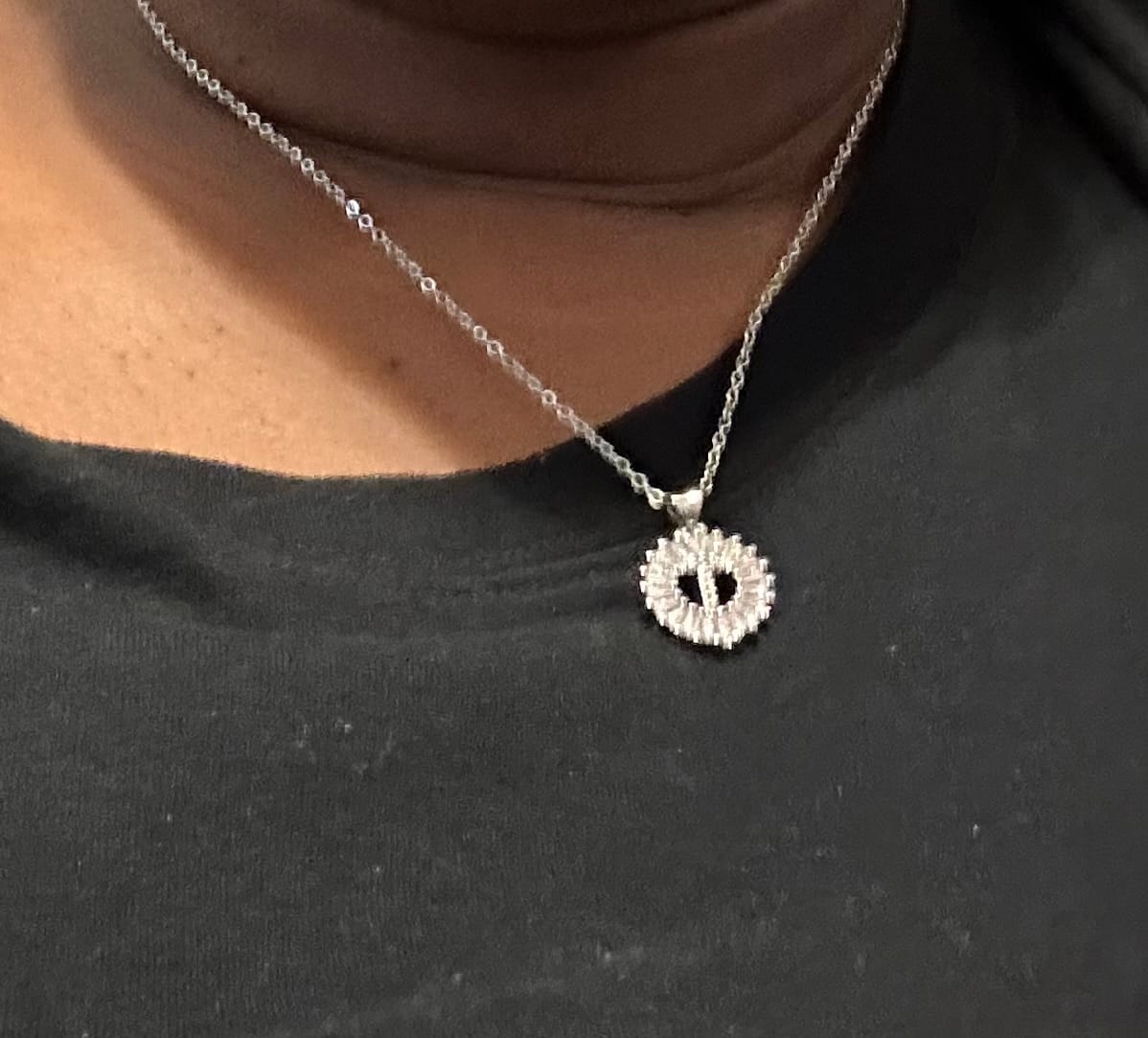 Customer photo review of Iced Baguette Initial Necklace