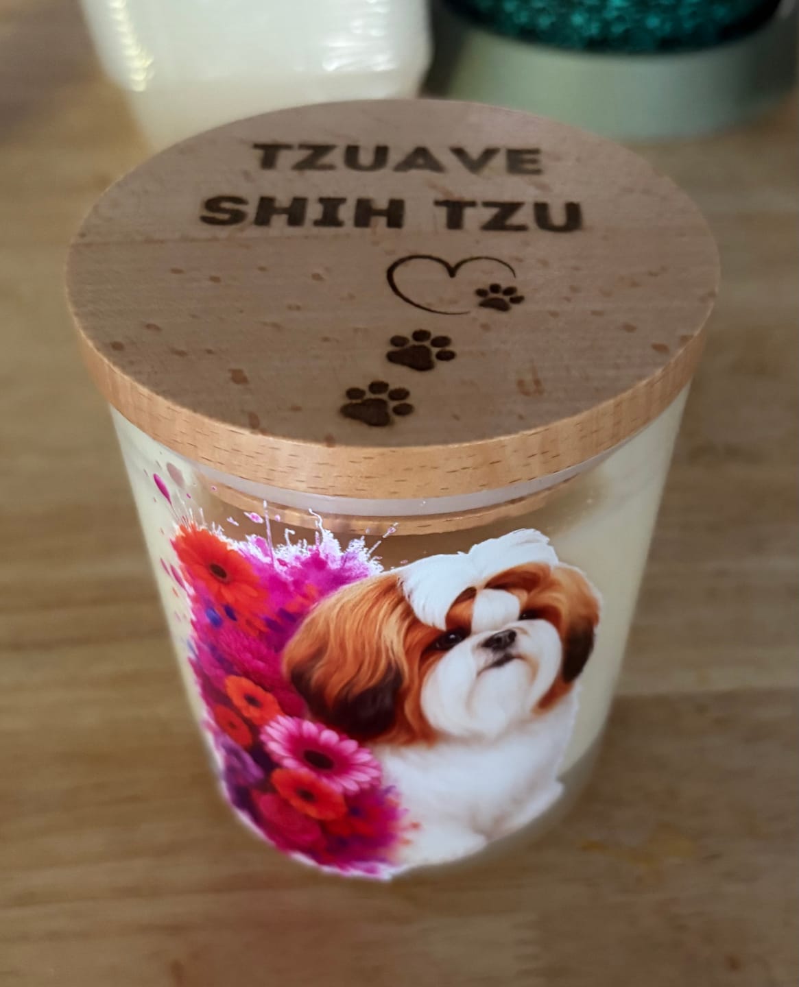 Customer photo review of Shih Tzu Floral Xlarge Candle