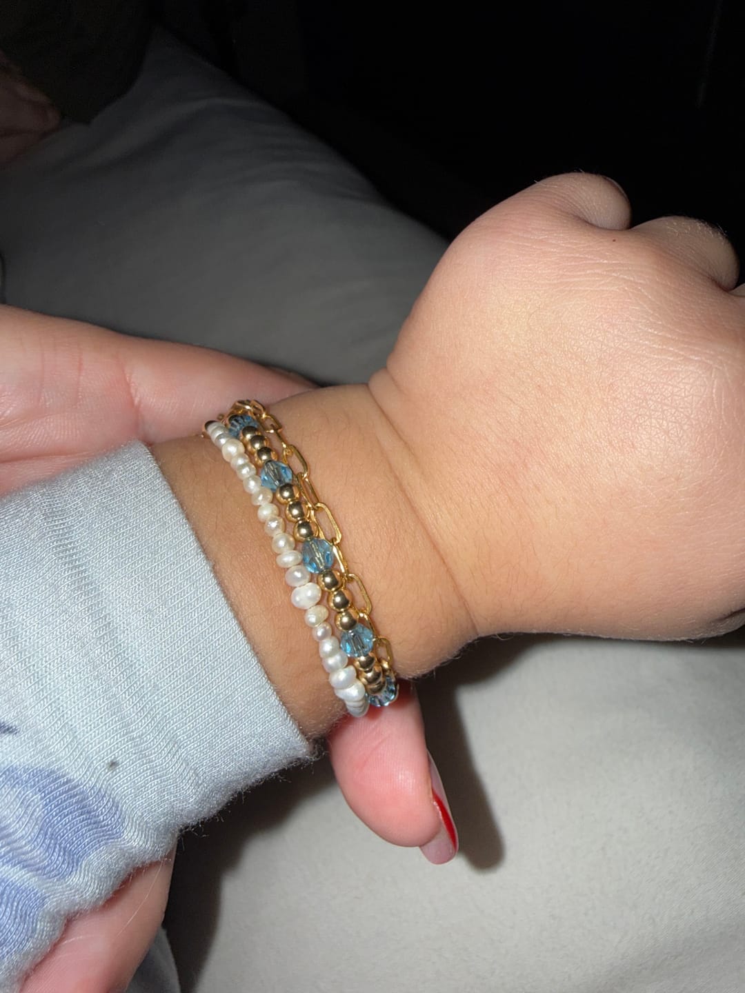 Customer photo review of March Birthstone Dotted Bracelet (3MM + 4MM beads)