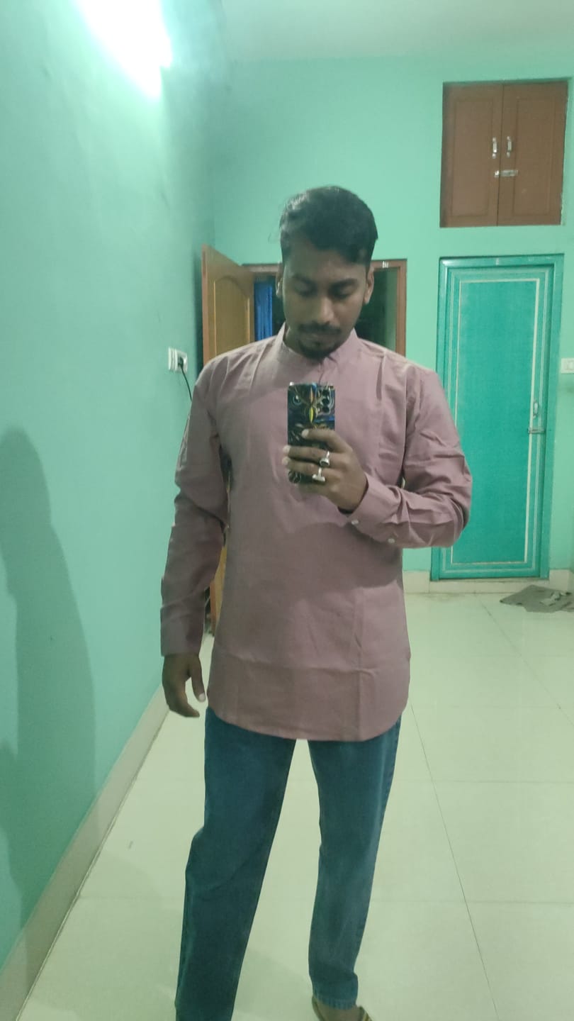 Customer photo review of Men Rose Taupe Airy Linen Short Kurta