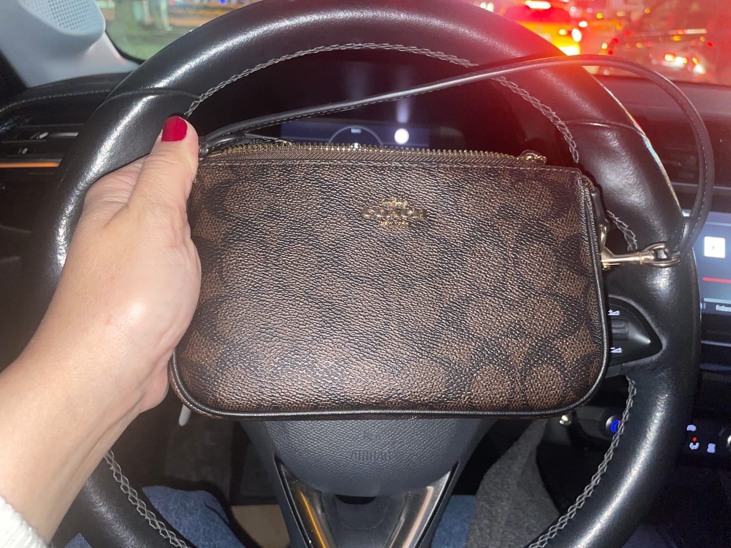 Customer photo review of Coach Women's Nolita 19 In Signature Canvas Gold/Walnut/Black
