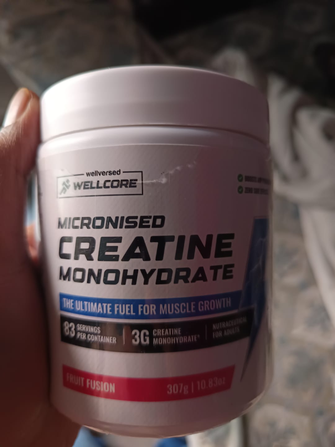 Customer photo review of Wellcore - Micronised Creatine Monohydrate (83 Servings, Fruit Fusion) + Premium Steel Shaker