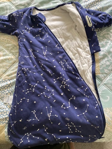 Customer photo review of Warm Long Sleeve Sleep Sack 2.5 TOG - Organic Cotton & Camel Wool Constellation