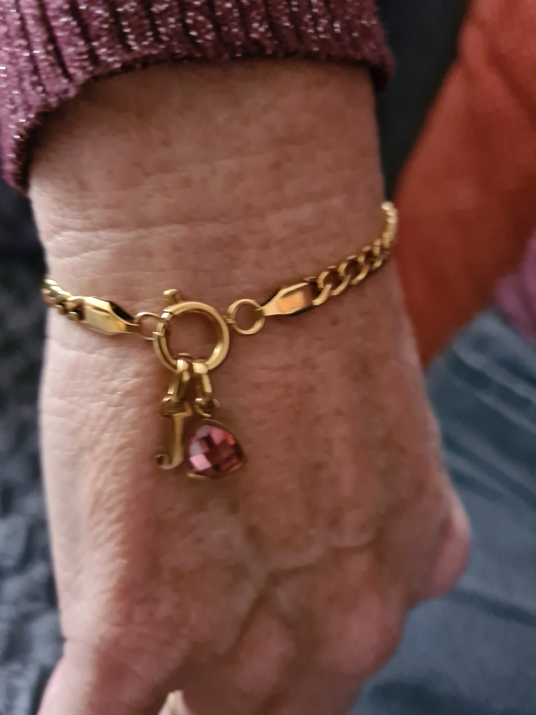 Customer photo review of Letter & birthstone bracelet gold