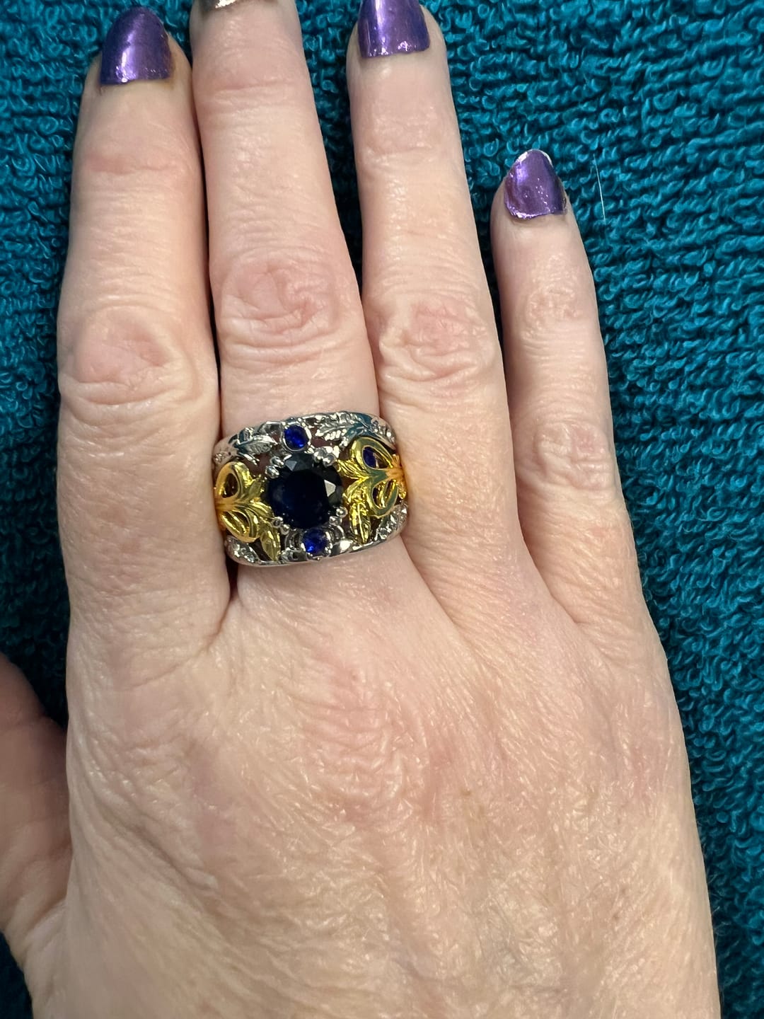 Customer photo review of FREE Today: Blue Gold Sapphire Crystal Two Tone Ring