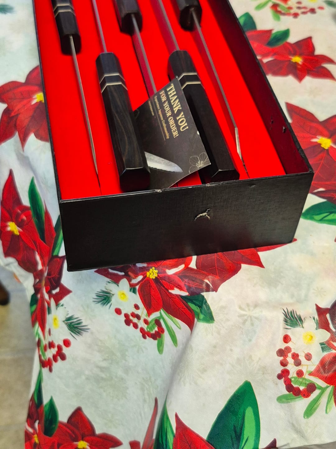 Customer photo review of 5‑Piece VG-10 Ultimate Home Cook Bundle | Japanese Knife Set (Gyuto, Nakiri, Petty, Santoku, Bunka)