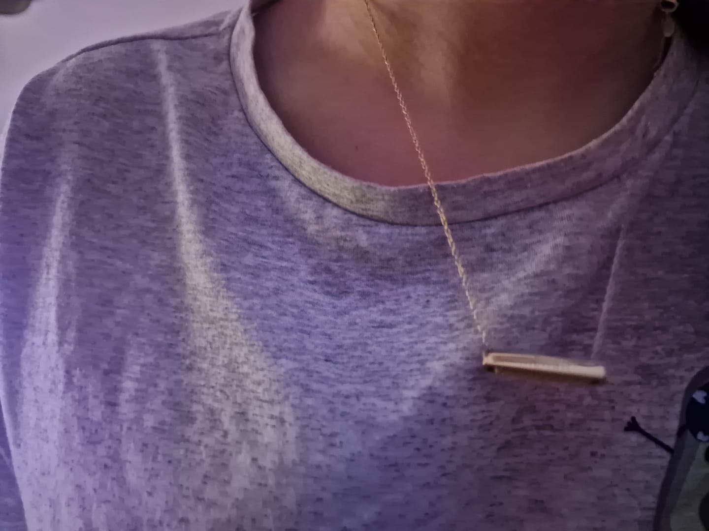 Customer photo review of 3cm Letter Bar Necklace in Gold Horizontal