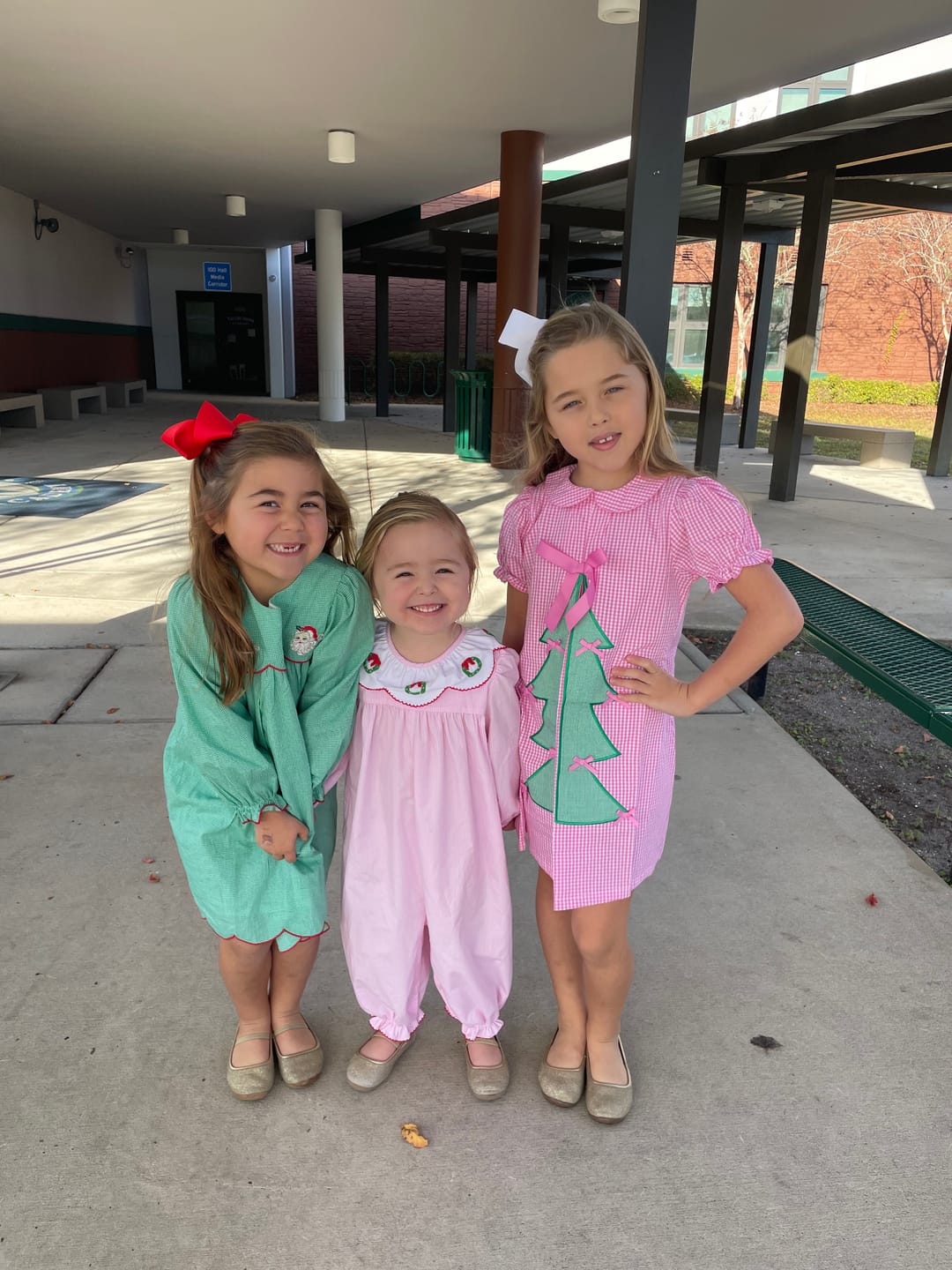 Customer photo review of Christmas Tree Bows Pink Gingham Front Pleat Dress