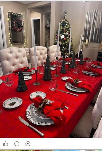 Reviewer's photo of a festive Christmas scene related to receiving the snow jacket as a gift.