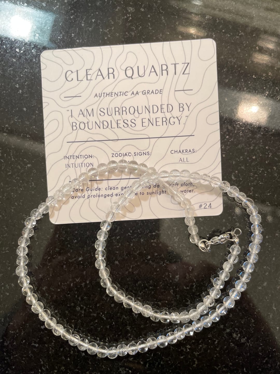 Customer photo review of Clear Quartz Beaded Necklace Mini