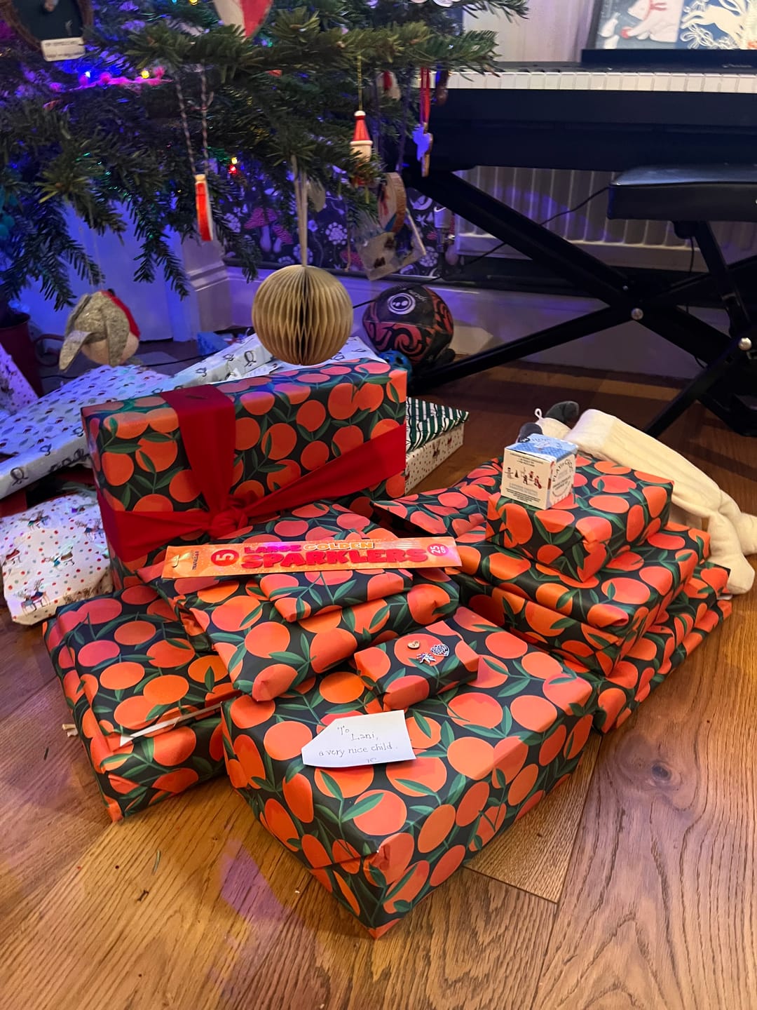 Customer photo review of Clementines Christmas Wrapping Paper