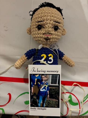 Customer photo review of Dolly® Personalized Crochet Doll with Photo Card