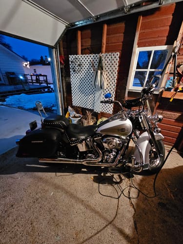 Customer photo review of 44L - Lamellar Stallion Extra Large Leather Covered Motorcycle Hard Saddlebags for Harley Softail Heritage FLSTC/I