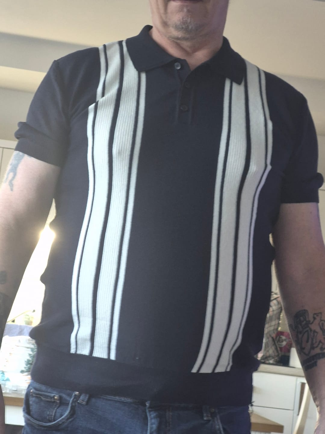 Customer photo review of Mens Knitted Polo - Navy/White