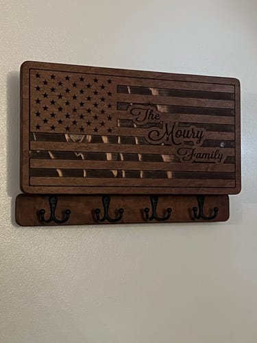 Customer photo review of PERSONALIZABLE FAMILY NAME ON FLAG MINI MODEL