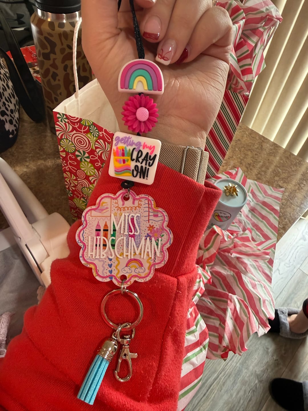 Customer photo review of Classroom Cuties Teacher Printed Shape Acrylic Personalized Lanyard