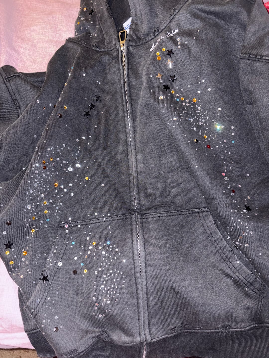 Customer photo review of Aelfric Eden Rhinestone Boxy Zip Up V302 Hoodie