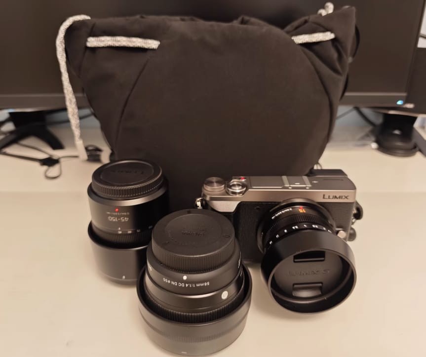 Customer photo review of Universal Soft Camera Pouch & Backpack Insert – Quick-Access Drawstring Series