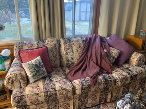Customer photo review of Brand New English Cherry Pink and Mocha Herringbone Luxury Woven Cashmere Blanket
