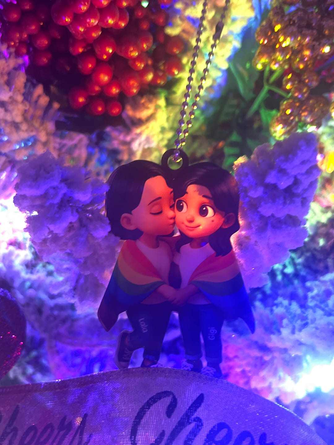 Customer photo review of Pride Month LGBT Couple Love Is Love Personalized Acrylic Christmas Ornament
