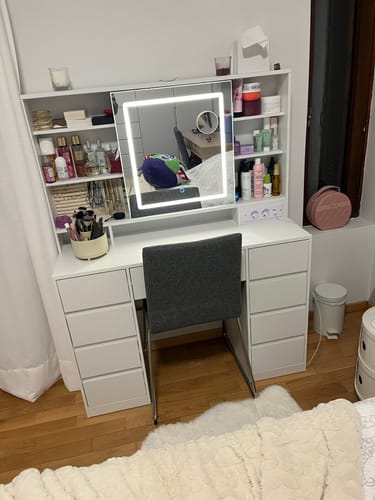 Customer photo review of Τραπέζι Μπουντουάρ Μακιγιάζ Tουαλέτας με Καθρέφτη και φώτα LED Πολύπριζο Συρτάρια 10x μεγεθυντικός καθρέφτης 3 χρώματα Φωτός RD-T137W01