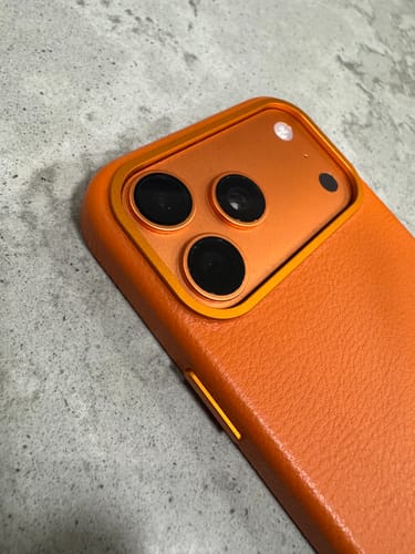 Customer photo review of iPhone 17 Pro Max Leather Case - Timeless Luxe - Solar Orange