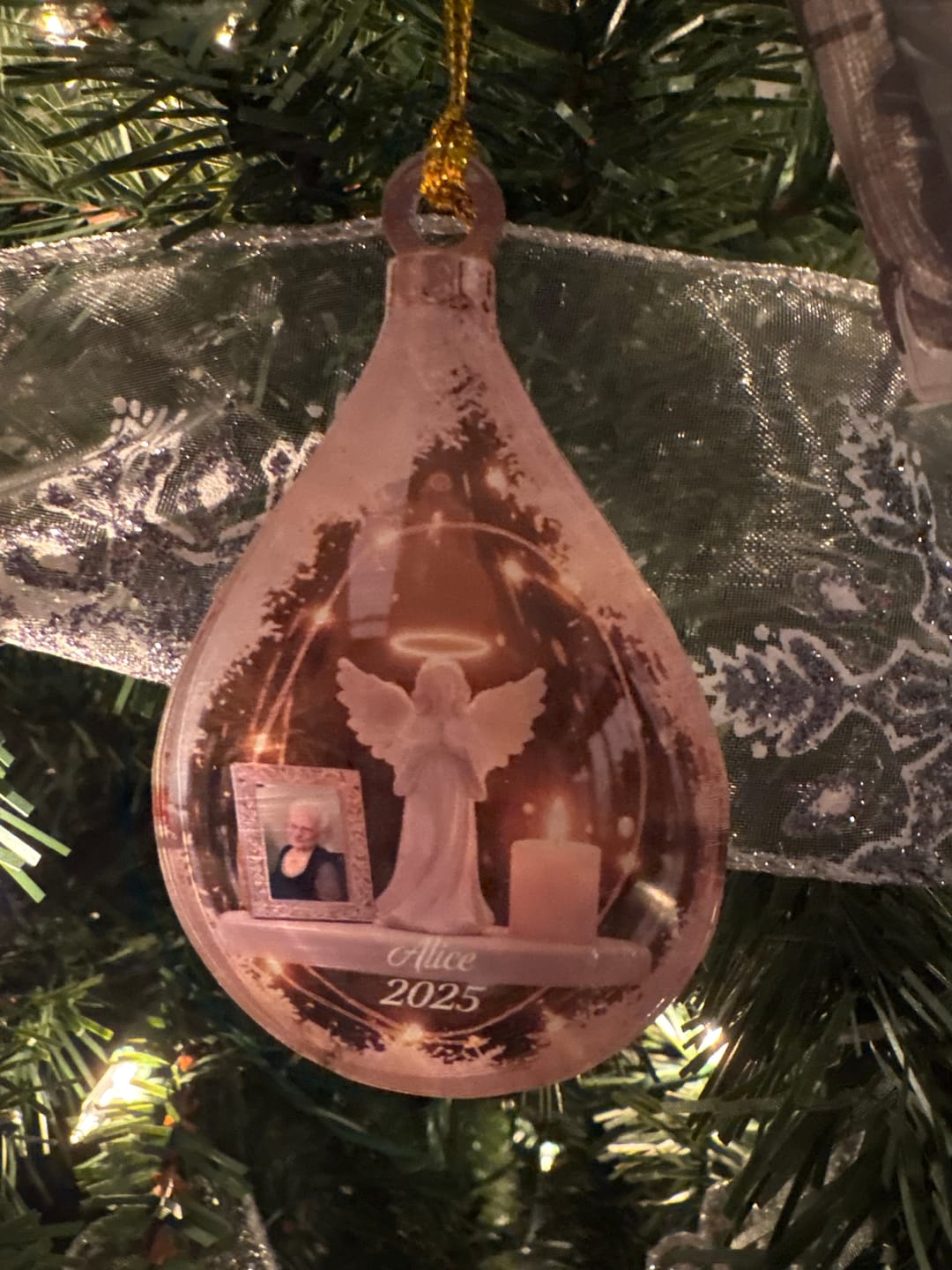Customer photo review of Personalized Angel&Candle Memorial Christmas Ornament – Memorial Gift