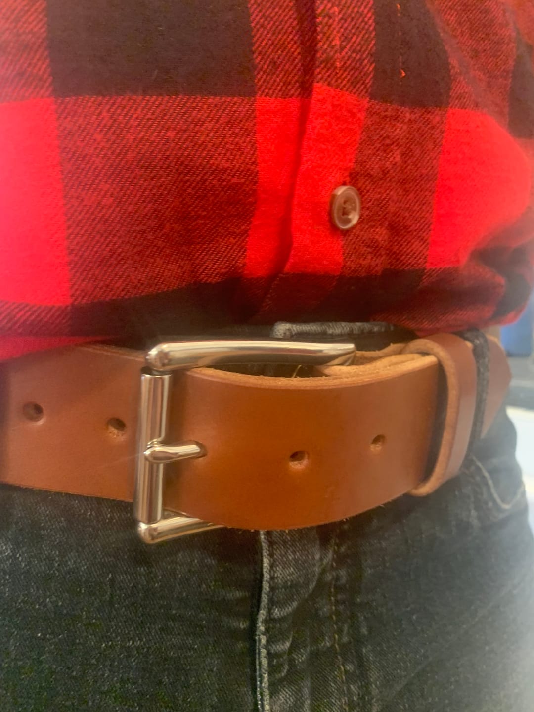 Customer photo review of The Man Belt – 1¾″ Heavy-Duty Leather Work Belt (Rich Brown)