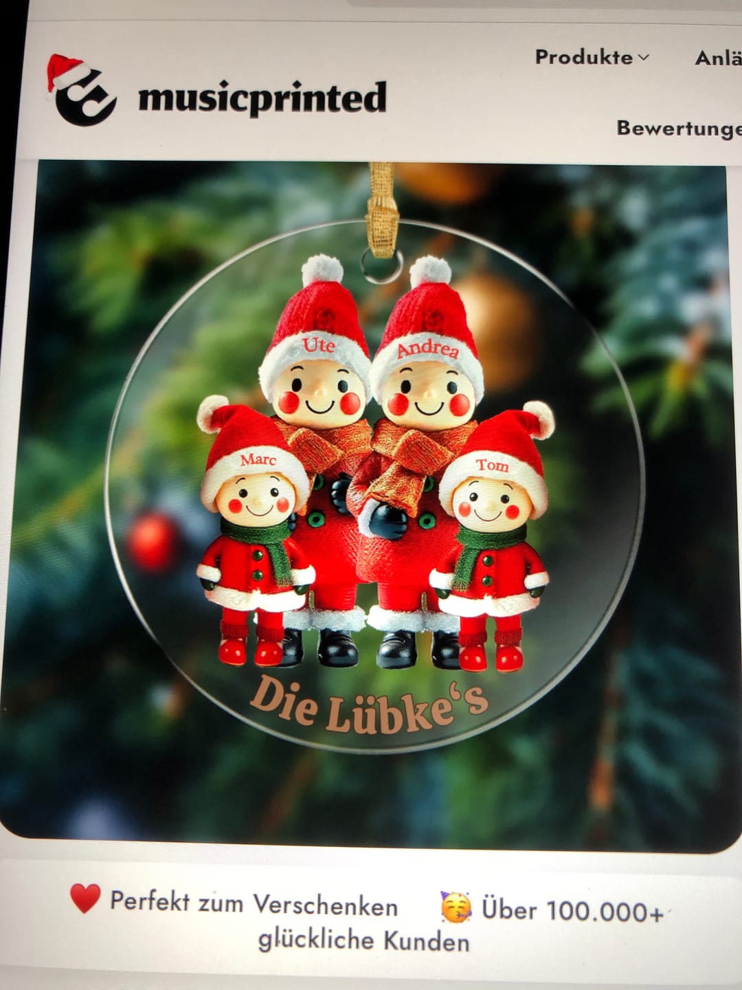 Customer photo review of Geschenkverpackung für Ø10cm Baumschmuck Rot/Gold (Samt)