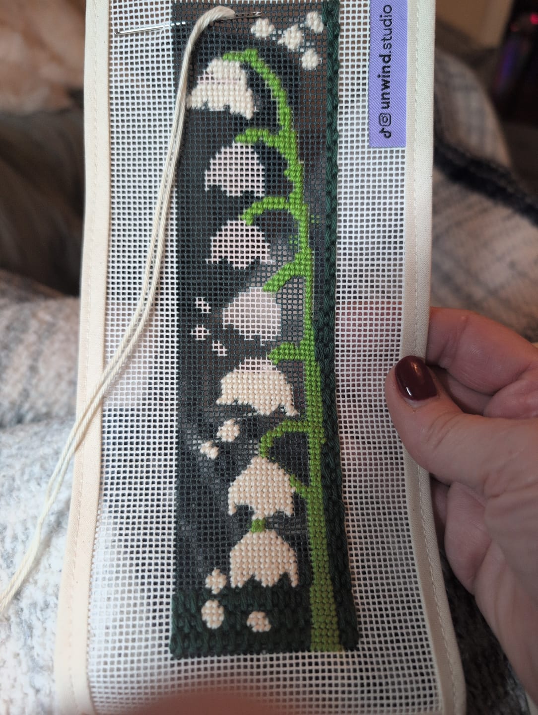 Customer photo review of Lily of the Valley Bookmark Needlepoint Kit