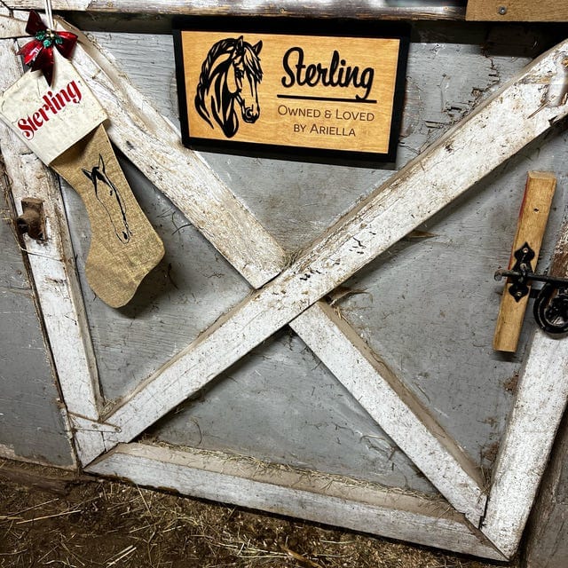 Customer photo review of Custom Wooden Horse Stall Sign – Personalized Barn Name Plate with Layered Horse Design