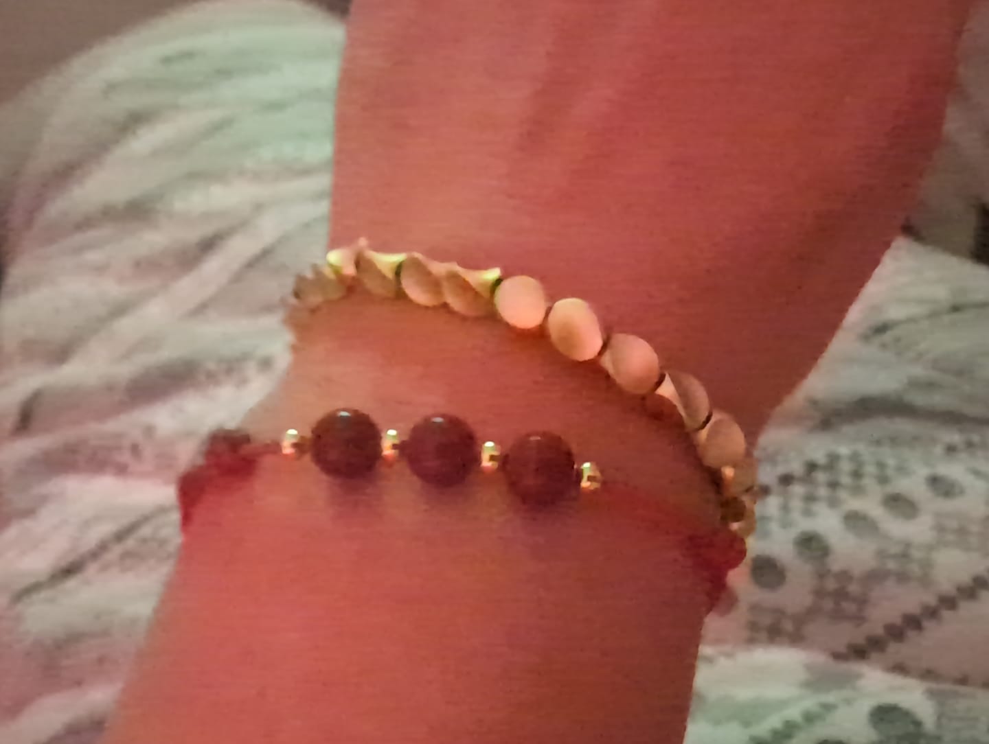Customer photo review of Buddha Stones Natural Lucky Cinnabar Bead Blessing String Bracelet Anklet