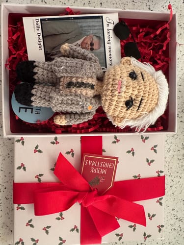 Customer photo review of Dolly® Personalized Crochet Doll with Photo Card