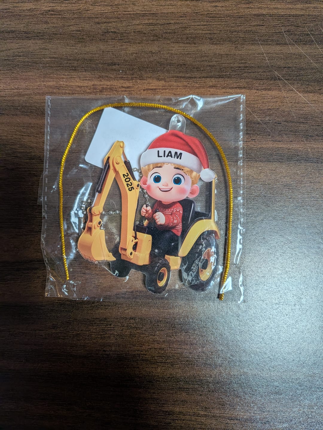 Customer photo review of 3D Effect Little Boy Kid With Car Excavator Backhoe Tractor Christmas Personalized Acrylic Ornament