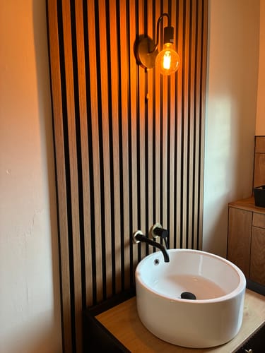 Customer photo review of SDG Natural Oak Waterproof Slatted Wood Effect Wall Panels 2600 x 300mm
