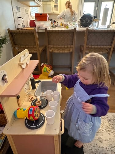 Customer photo review of Wooden Play Kitchen Set - Montessori Pretend Cooking 22pc Ages 3+