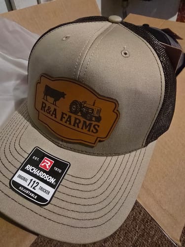 Customer photo review of Cattle Ear Tag Shape Custom Leather Patch Hat