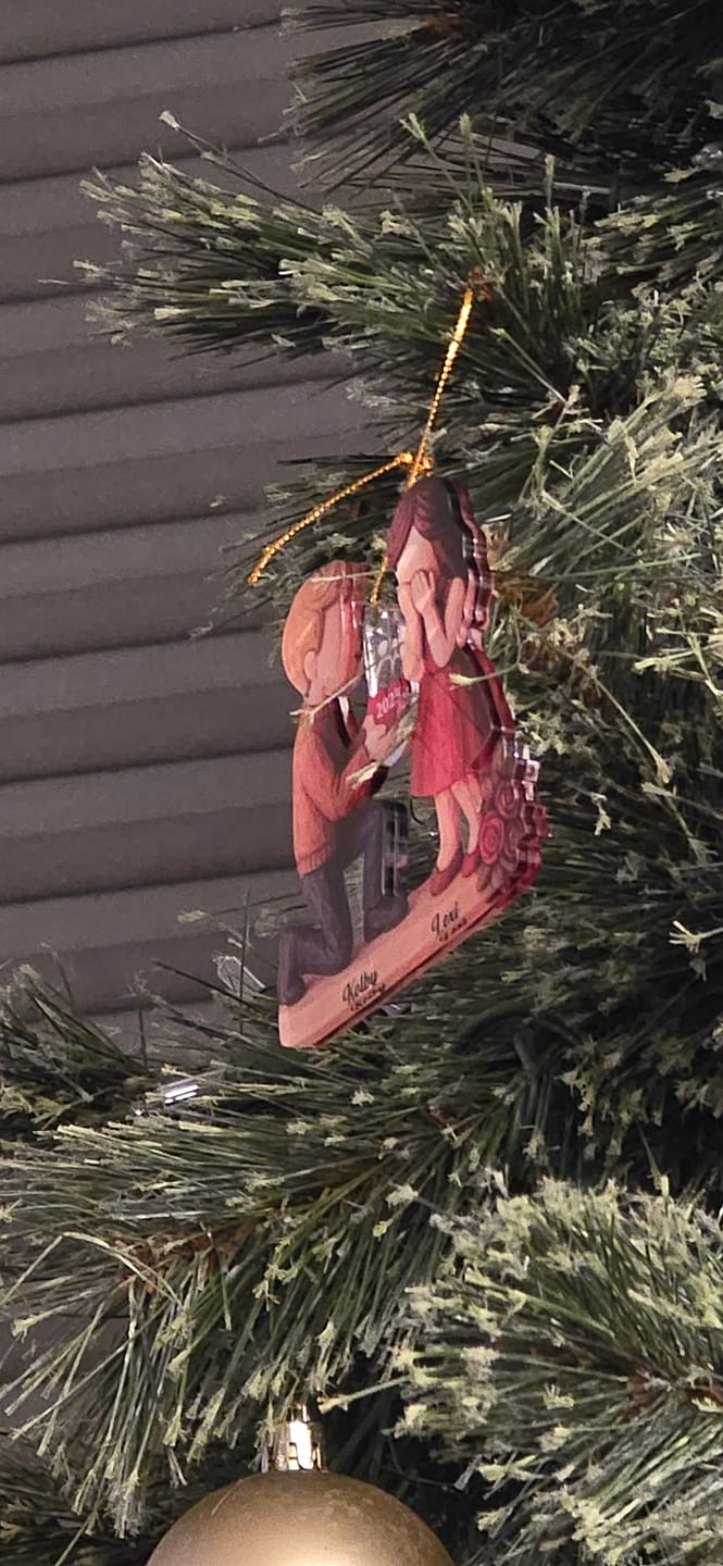 Customer photo review of Couple Marriage Proposal - Personalized Acrylic Ornament - Newly Engaged Gift, "She Said Yes!" Ornament, Just Engaged Gifts for Couples