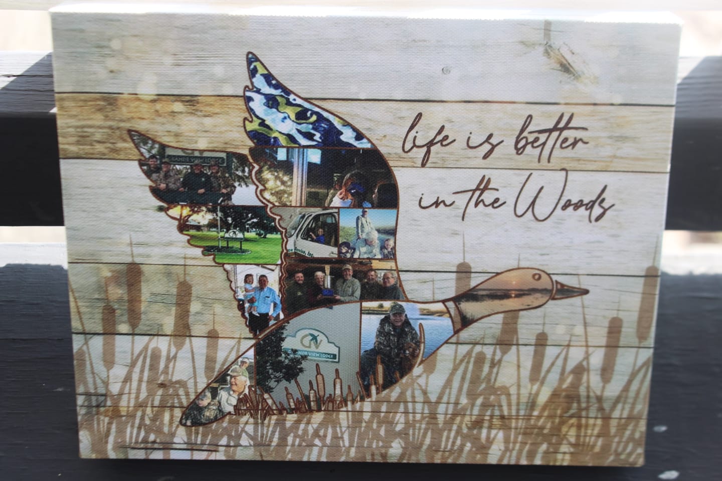 Customer photo review of Custom Photo Duck Hunting Collage Canvas, Rustic Wood Look, Personalized Waterfowl Hunter Gift Wall Art