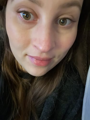 Customer's close-up showing the natural look of the Lazy Girl Pre-Glued Brown Lashes.