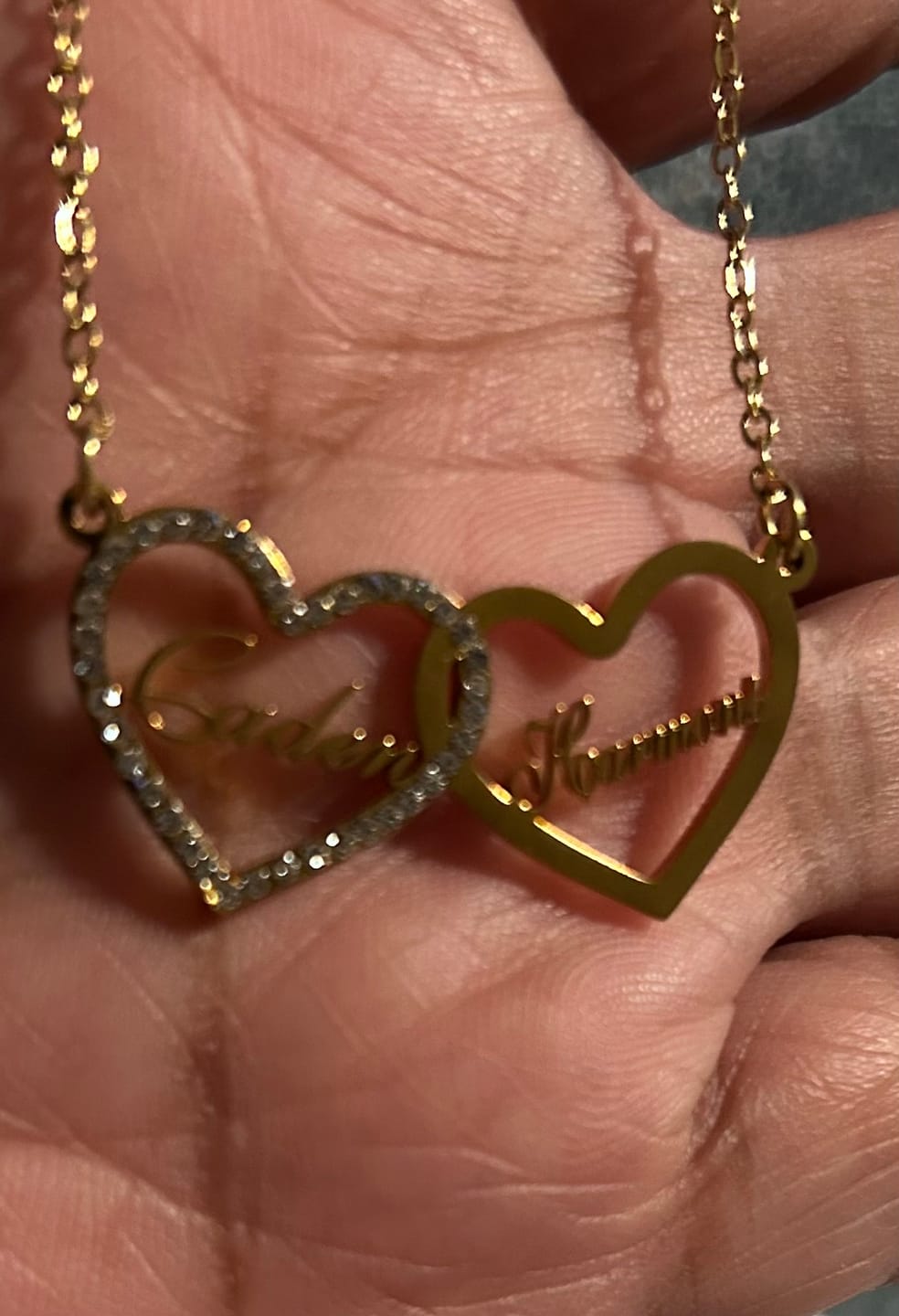 Customer photo review of Iced Heart Double Name Necklace