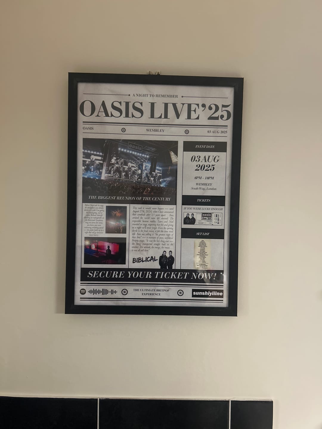 Customer photo review of Oasis Live'25 Personalised Newspaper Poster - Oasis Inspired Print