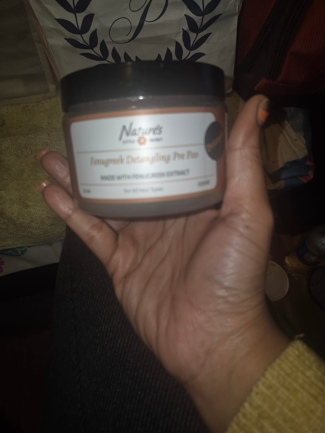 Customer photo review of Fenugreek Detangling Pre-Poo – Easy Detangling & Slip 12 oz