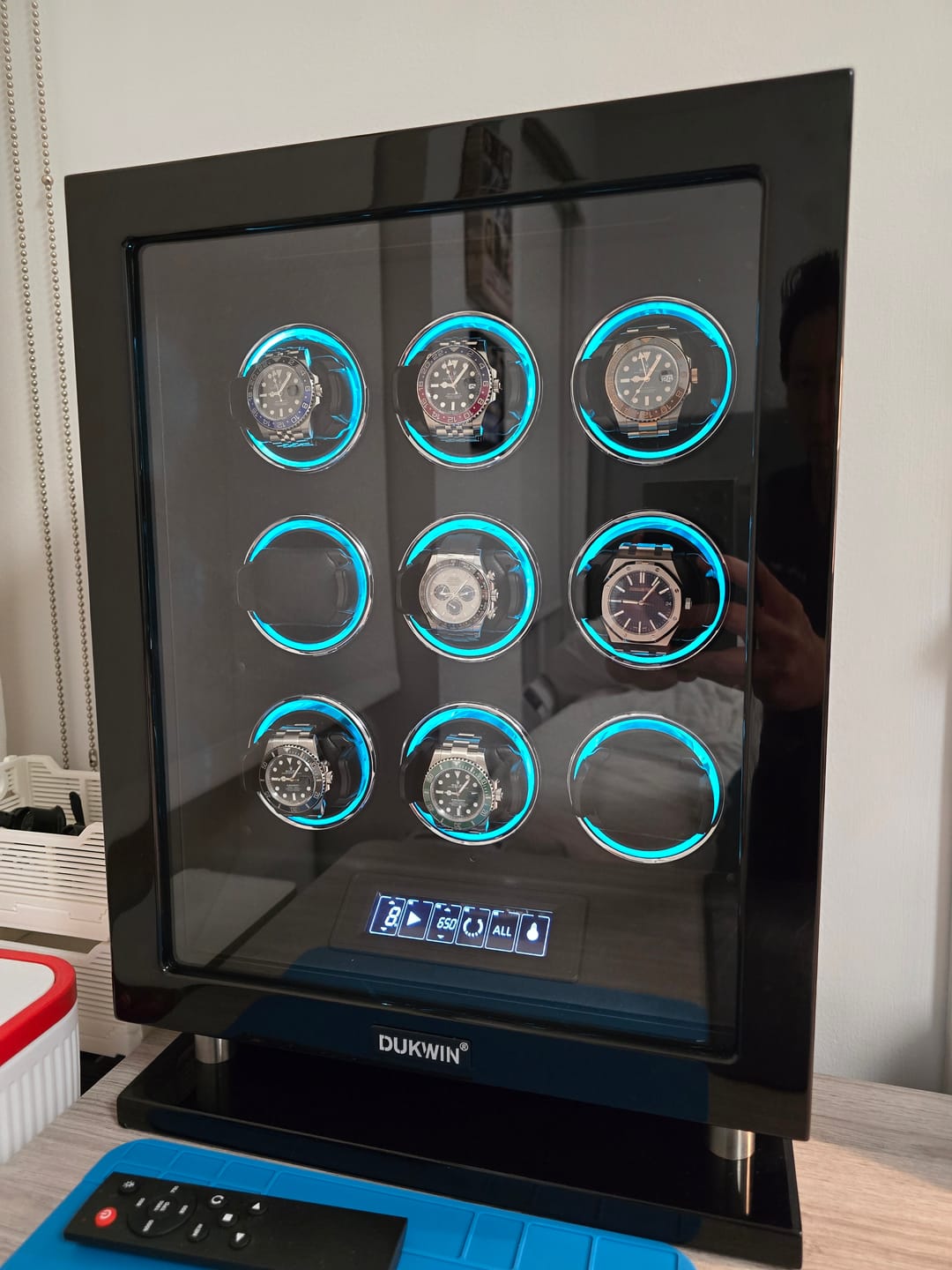 Customer photo review of Special Edition- 9 Watch Winder with Upgraded Fingerprint UnLock RGB Light Large Watch Box