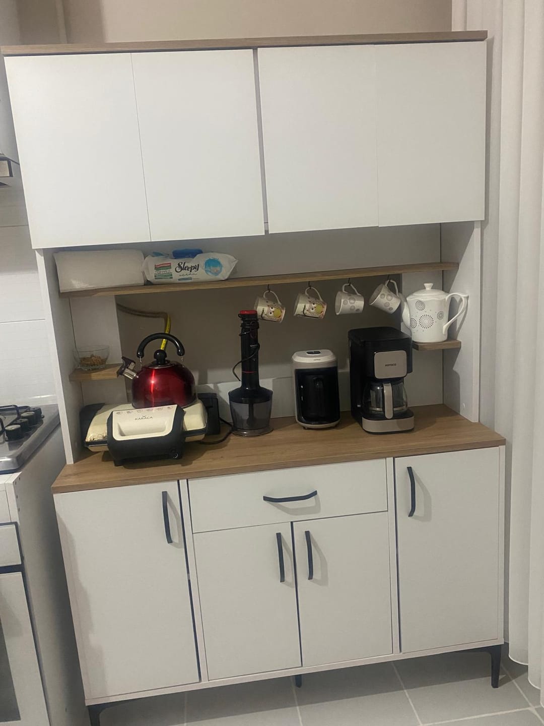 Customer photo review of Rani JE177 Çok Amaçlı Dolap 8 Kapaklı Raflı Kiler Mutfak Dolabı Sepet Ceviz - Beyaz